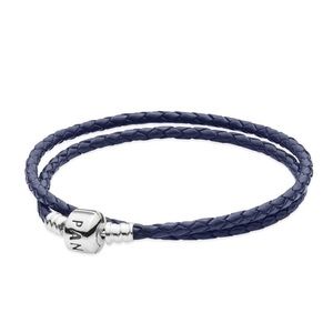 Pandora Jewelry - Dark Blue Braided Leather Charm Bracelet Small Pandora Jewelry - Dark Blue Braided Leather Charm Bracelet Small
